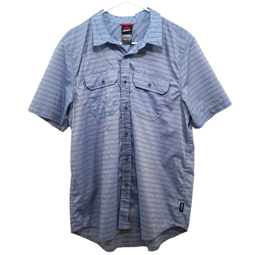 Gerry Men's Button Down Shirt Blue Size Large Hiking - Trail Short Sleeve (S053)